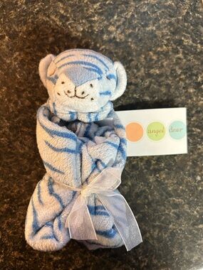 NWT Angel Dear Light Blue Tiger Lovey Blanket with Ribbon